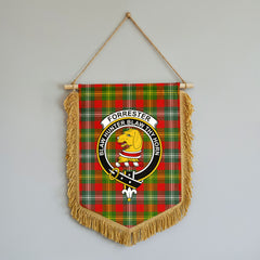 Forrester Tartan Crest Wall Hanging Banner - Wood Pole