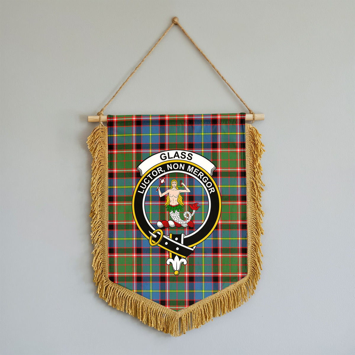 Glass Tartan Crest Wall Hanging Banner - Wood Pole