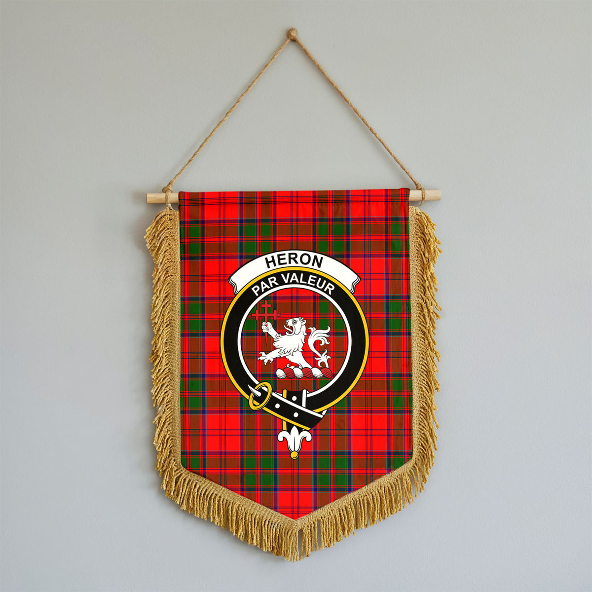Heron Tartan Crest Wall Hanging Banner - Wood Pole