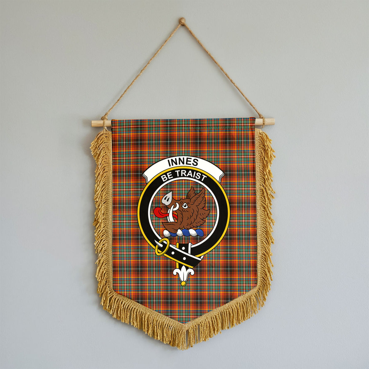 Innes Ancient Tartan Crest Wall Hanging Banner - Wood Pole