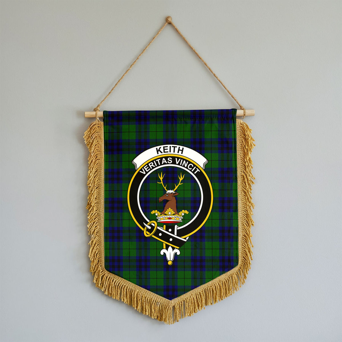 Keith Modern Tartan Crest Wall Hanging Banner - Wood Pole
