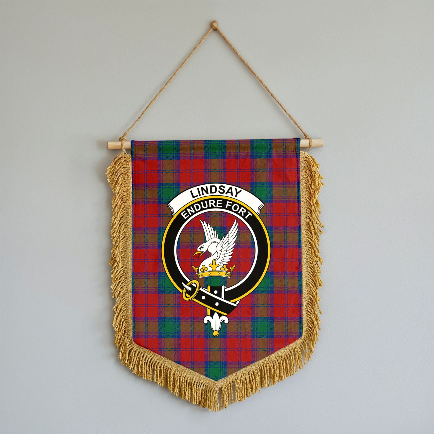 Lindsay Modern Tartan Crest Wall Hanging Banner - Wood Pole
