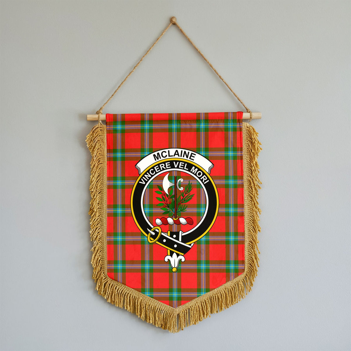 McLaine of Loch Buie Tartan Crest Wall Hanging Banner - Wood Pole