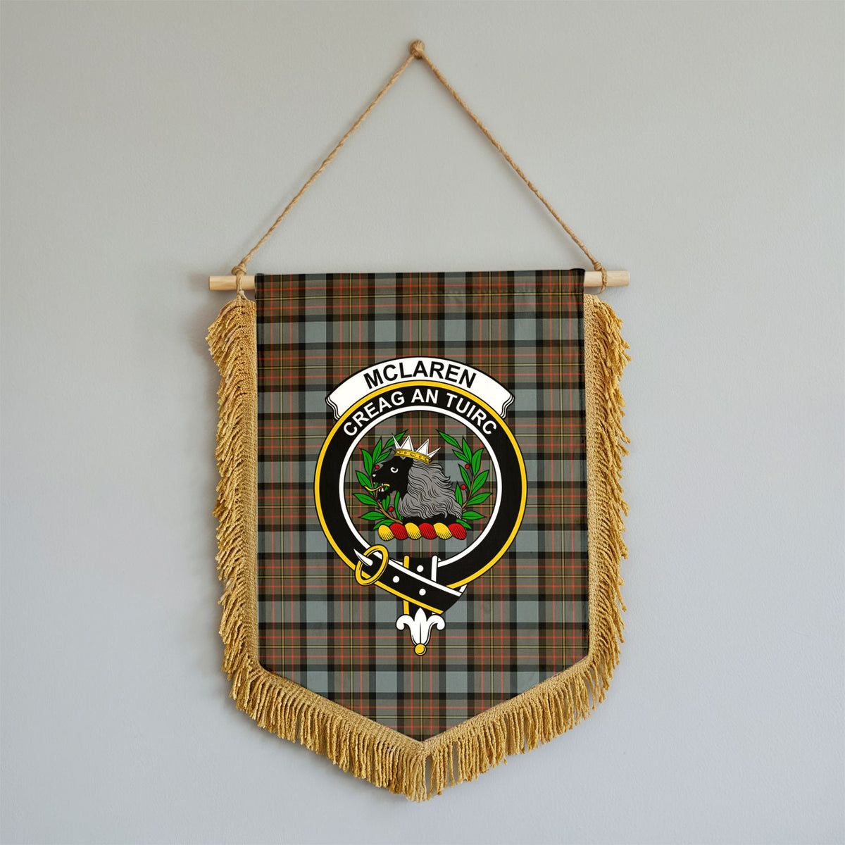 McLaren Weathered Tartan Crest Wall Hanging Banner - Wood Pole