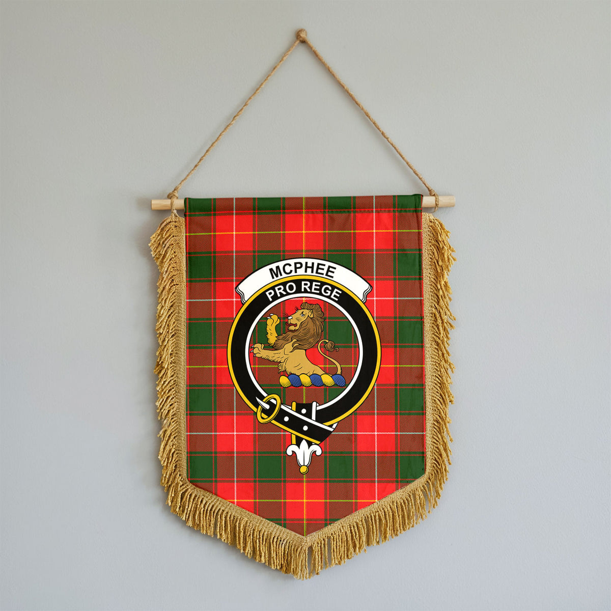McPhee Tartan Crest Wall Hanging Banner - Wood Pole
