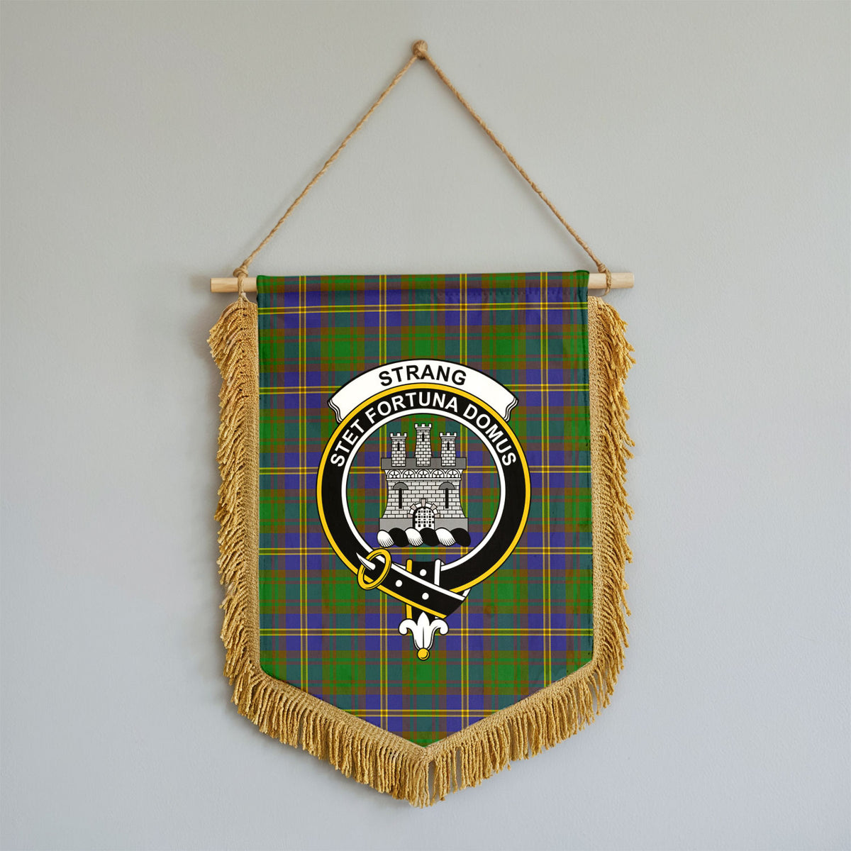 Strang (or Strange) Tartan Crest Wall Hanging Banner - Wood Pole