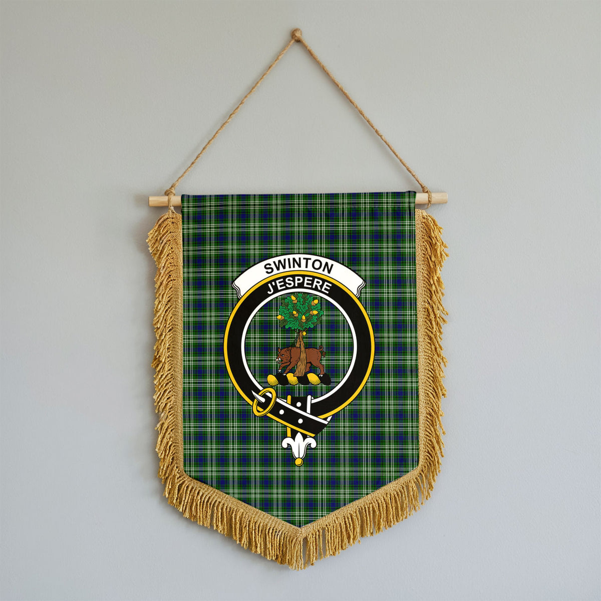 Swinton Tartan Crest Wall Hanging Banner - Wood Pole