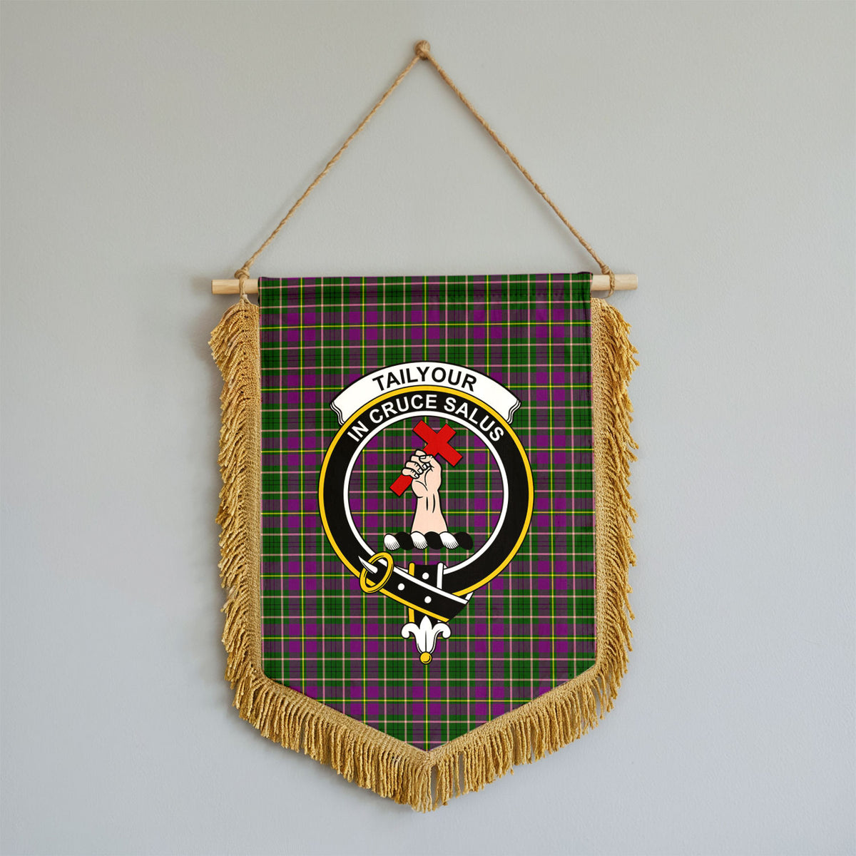 Tailyour (or Taylor) Tartan Crest Wall Hanging Banner - Wood Pole