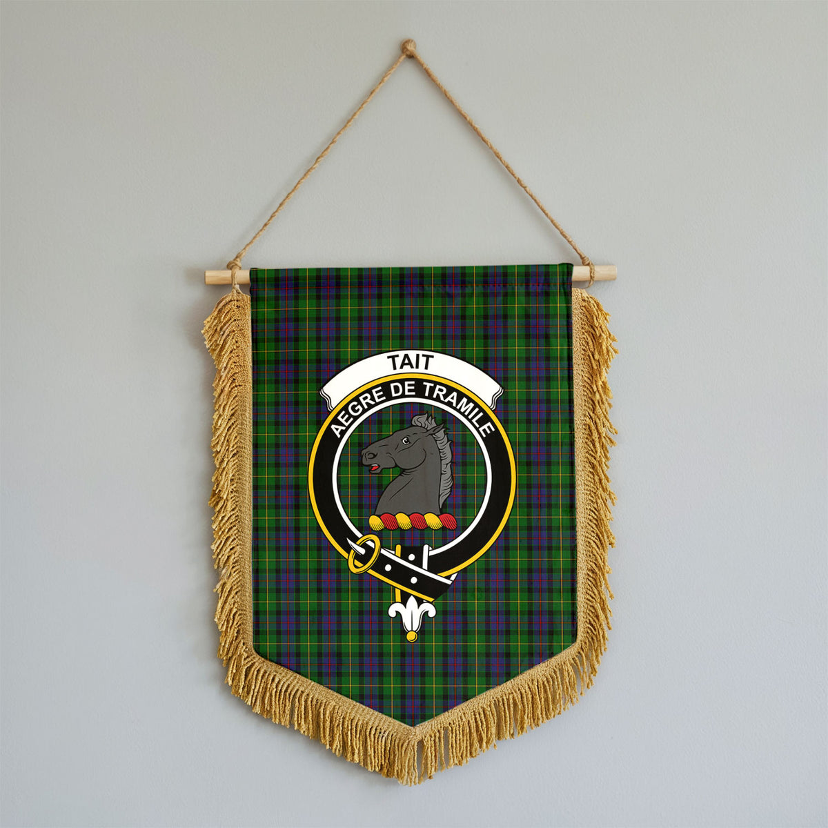 Tait Tartan Crest Wall Hanging Banner - Wood Pole