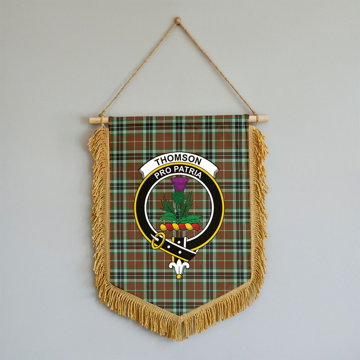 Thomson Hunting Modern Tartan Crest Wall Hanging Banner - Wood Pole