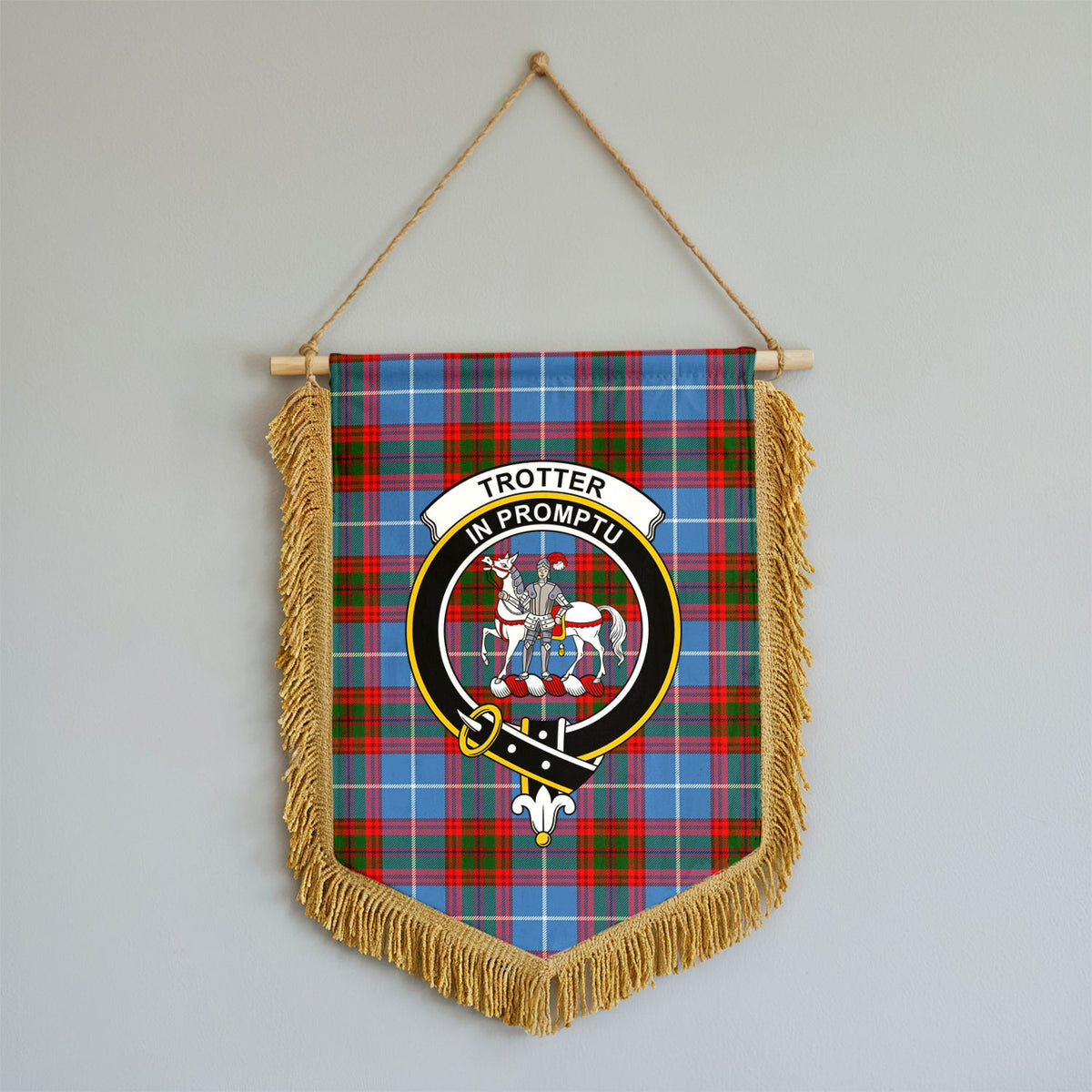 Trotter Tartan Crest Wall Hanging Banner - Wood Pole