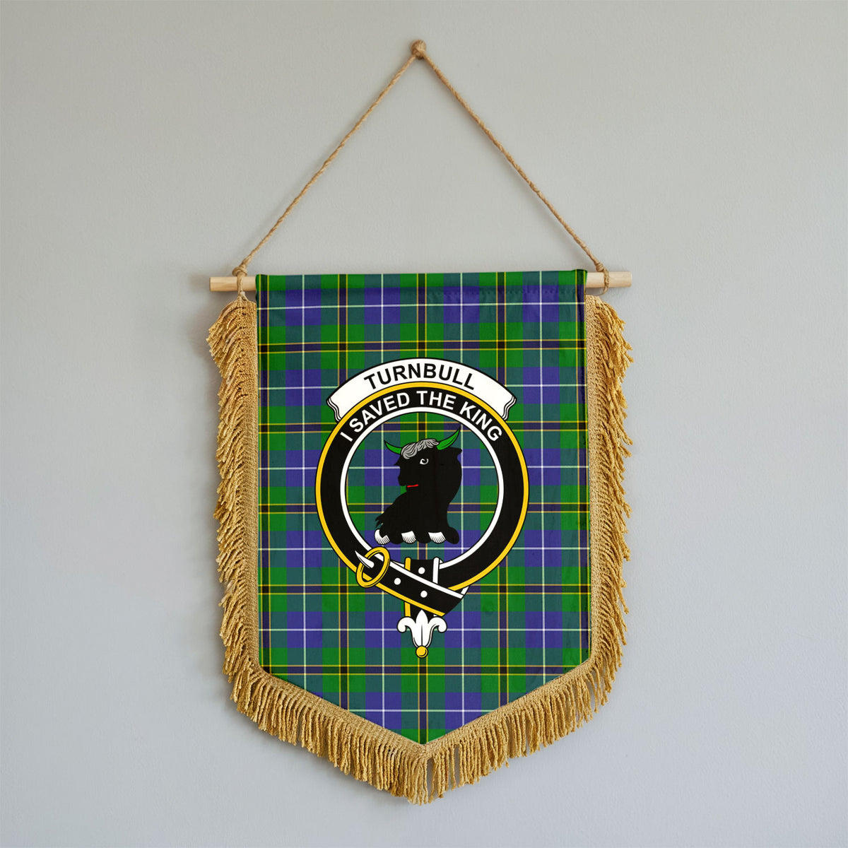 Turnbull Hunting Tartan Crest Wall Hanging Banner - Wood Pole