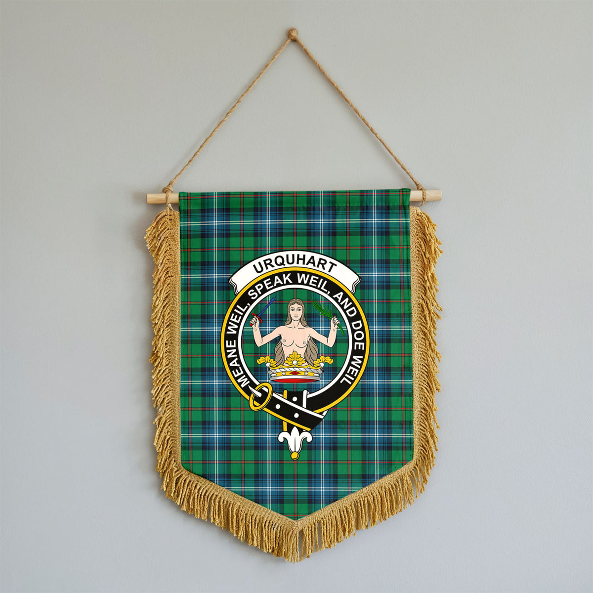 Urquhart Ancient Tartan Crest Wall Hanging Banner - Wood Pole