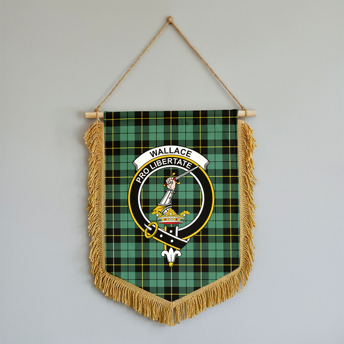 Wallace Hunting Ancient Tartan Crest Wall Hanging Banner - Wood Pole
