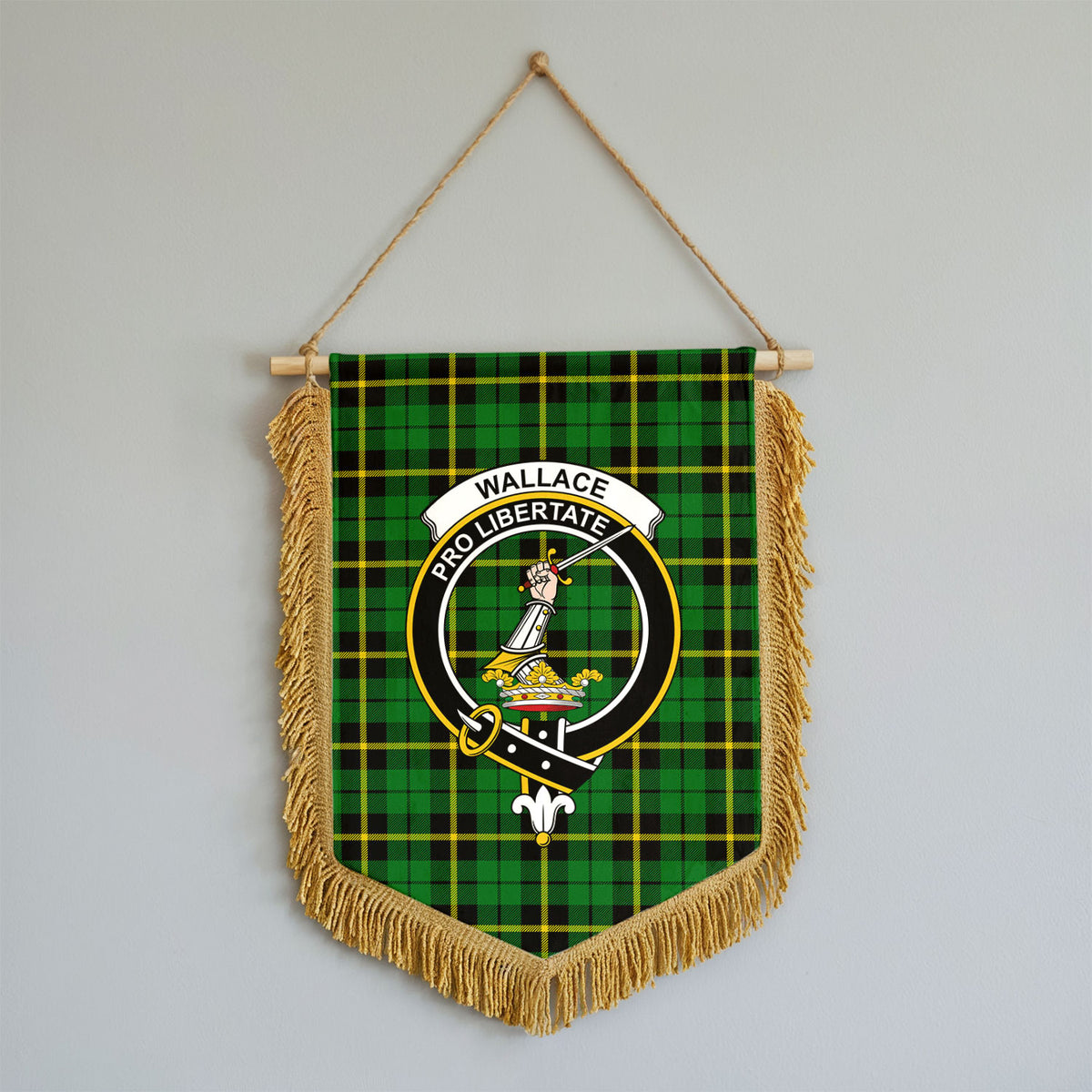 Wallace Hunting Modern Tartan Crest Wall Hanging Banner - Wood Pole