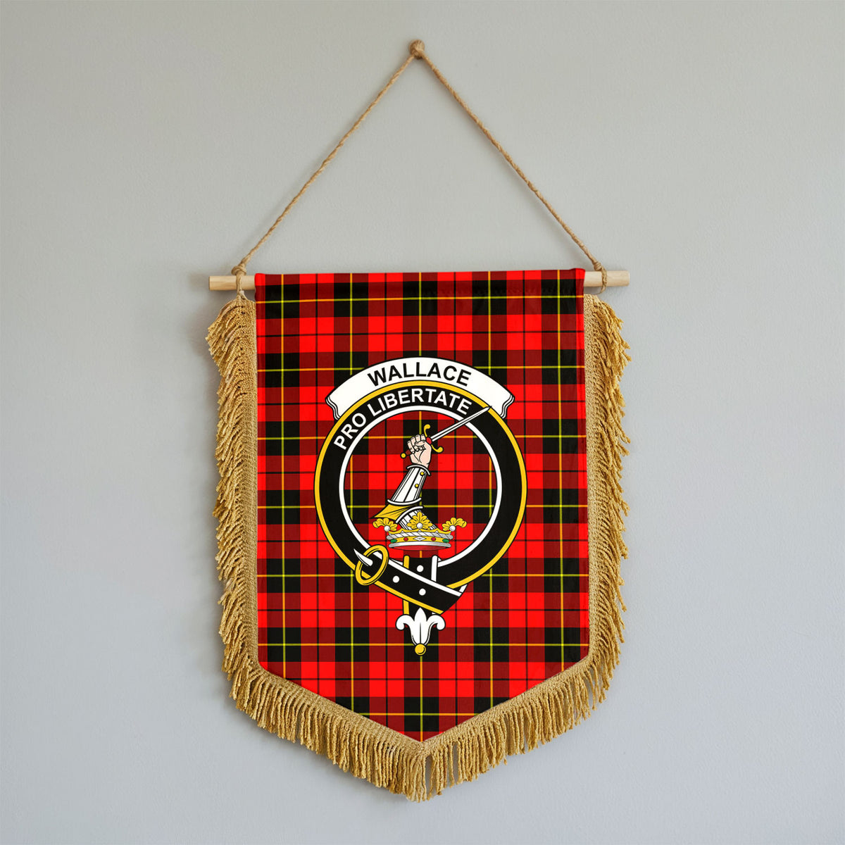 Wallace Hunting Red Tartan Crest Wall Hanging Banner - Wood Pole