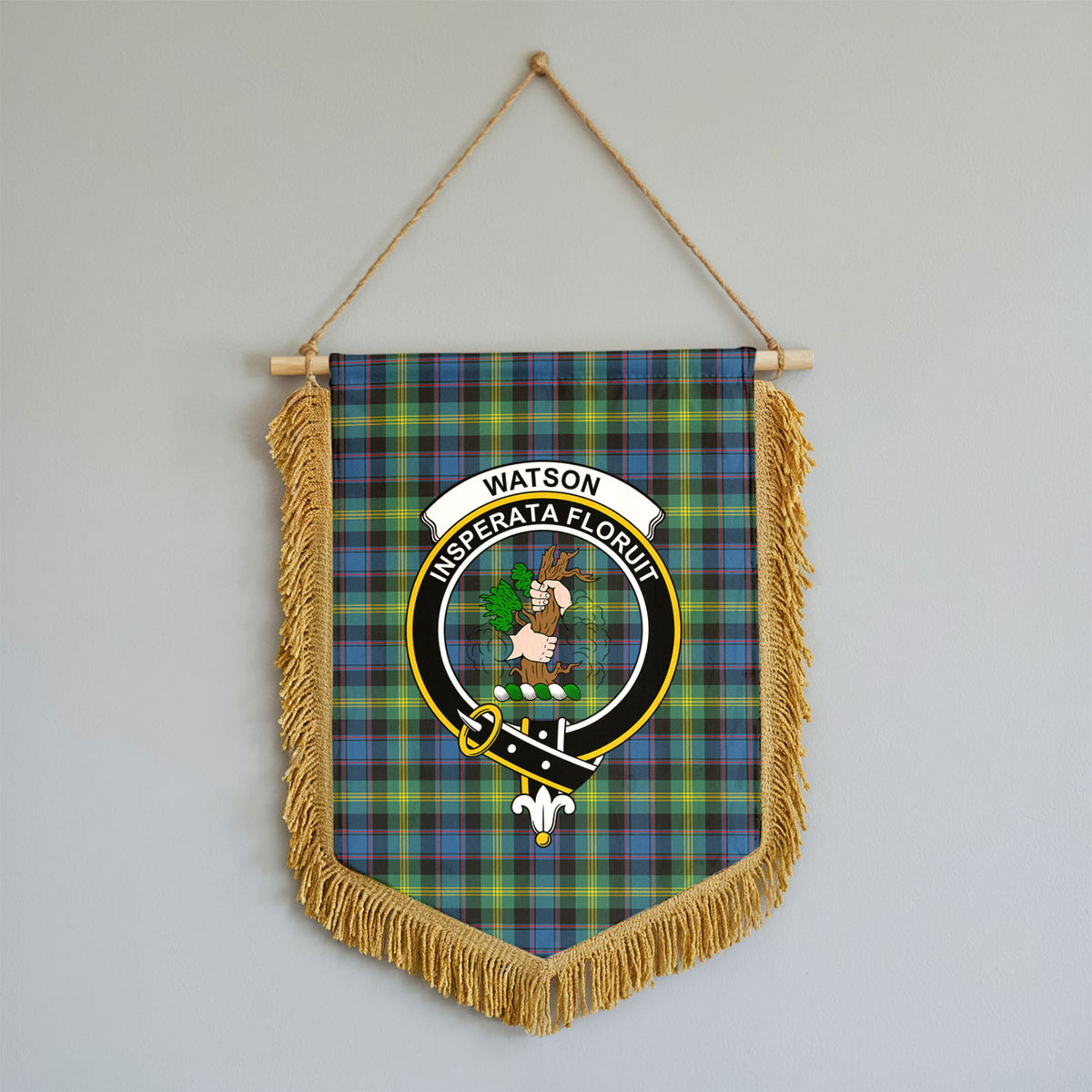Watson Ancient Tartan Crest Wall Hanging Banner - Wood Pole
