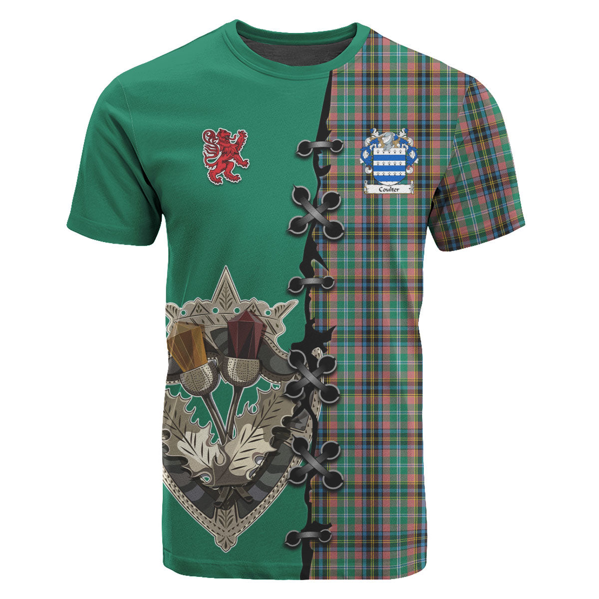 Coulter Tartan T-shirt - Lion Rampant And Celtic Thistle Style