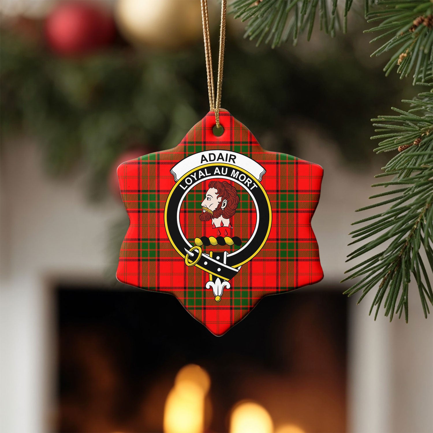 Adair Modern Tartan Crest Christmas Ceramic Ornament