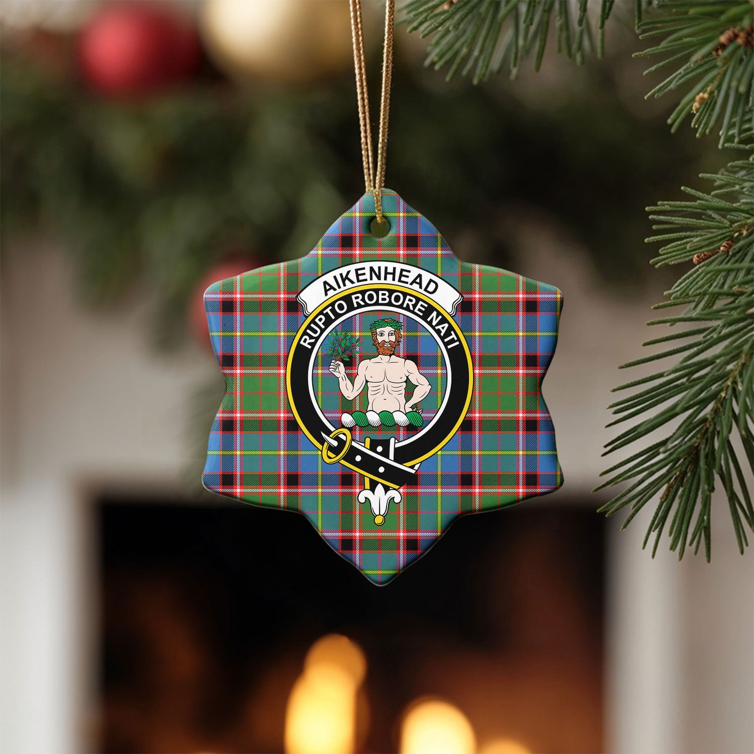 Aikenhead Tartan Crest Christmas Ceramic Ornament