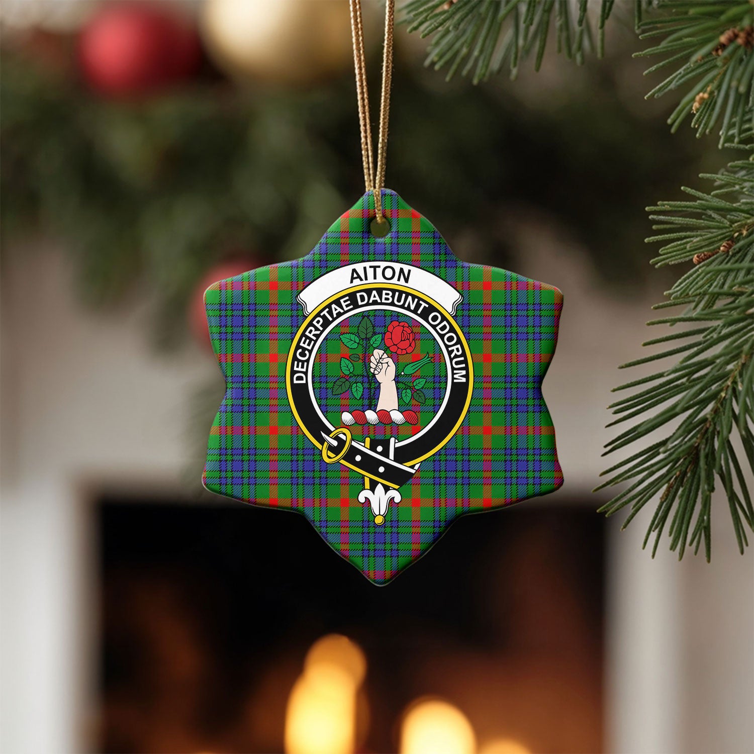 Aiton Tartan Crest Christmas Ceramic Ornament