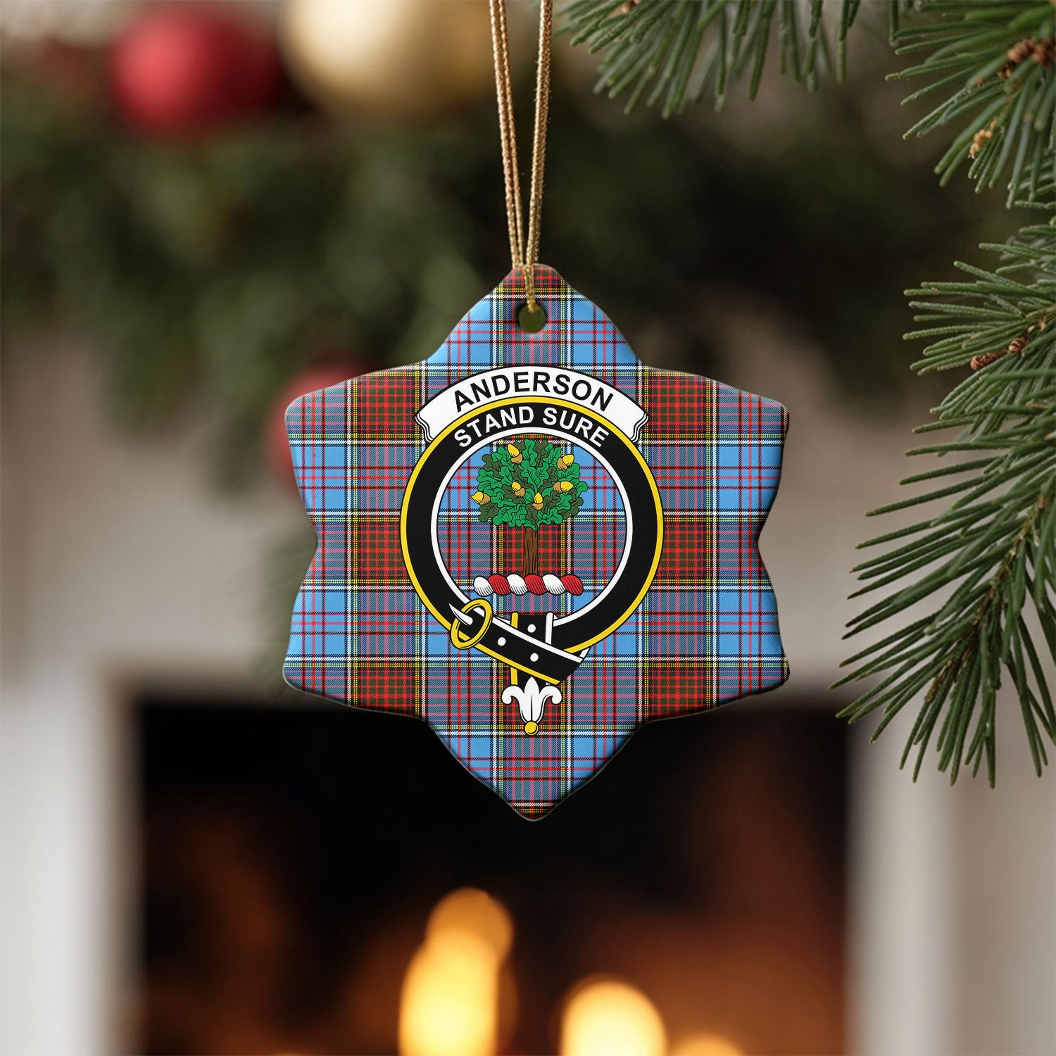 Anderson Modern Tartan Crest Christmas Ceramic Ornament