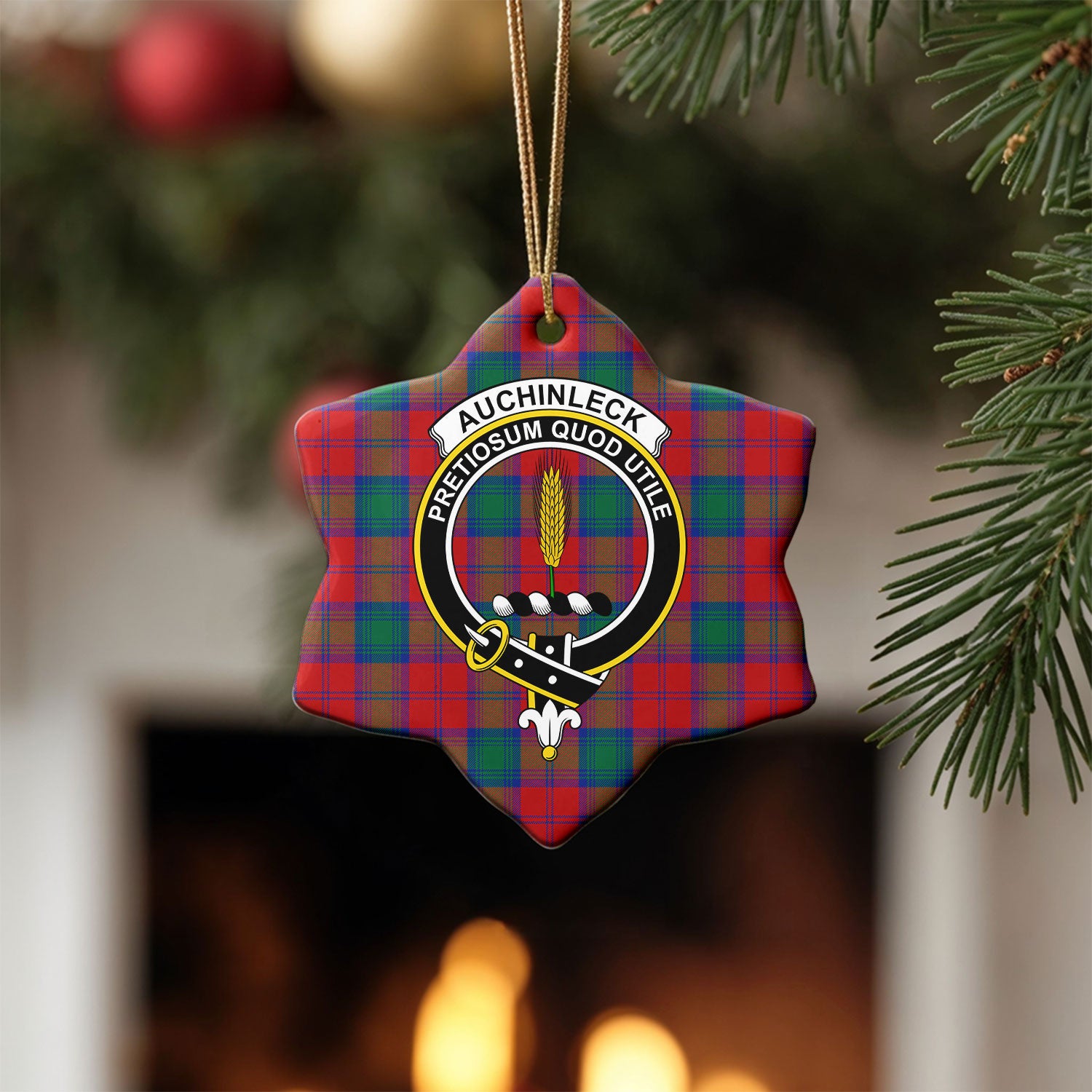 Auchinleck Tartan Crest Christmas Ceramic Ornament