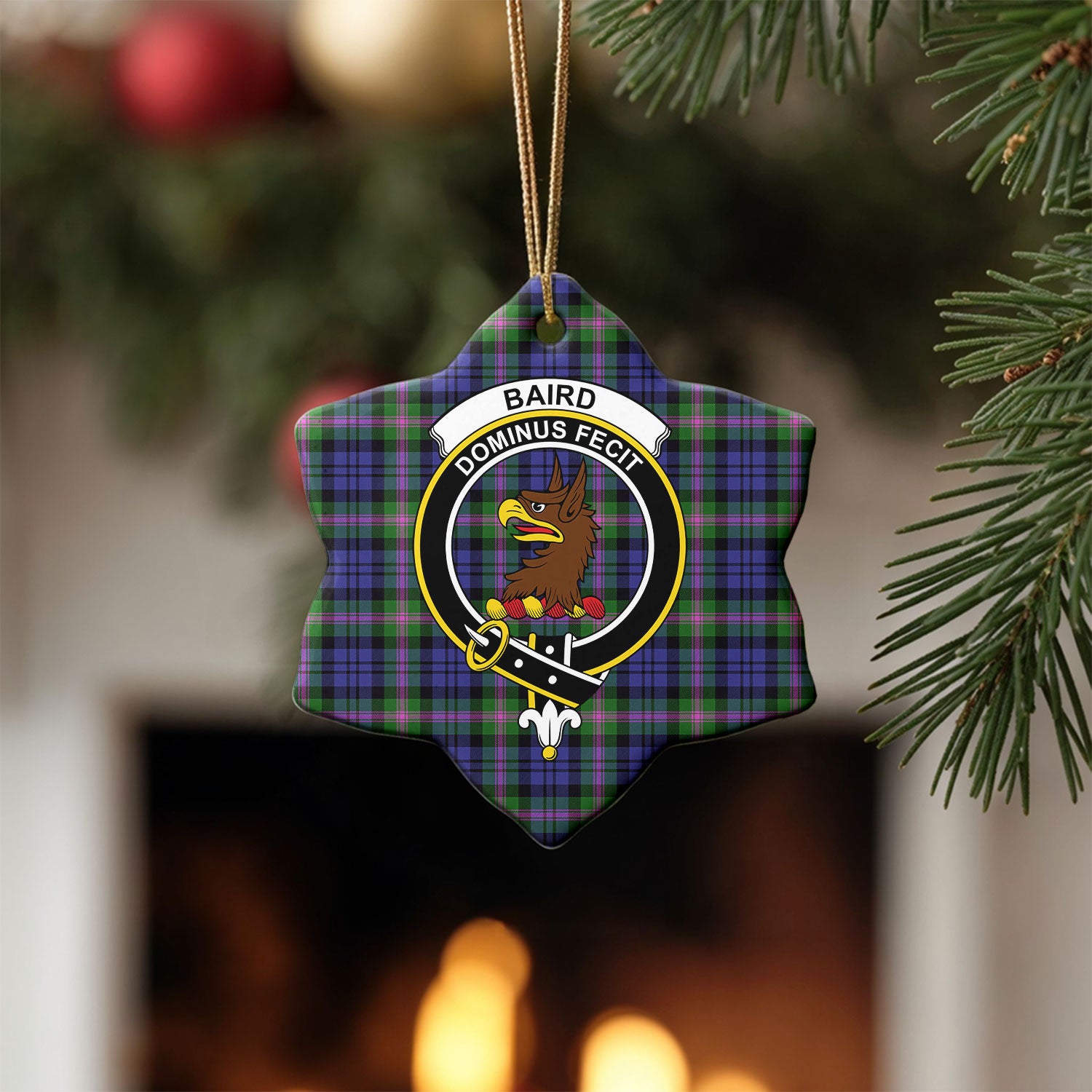 Baird Modern Tartan Crest Christmas Ceramic Ornament