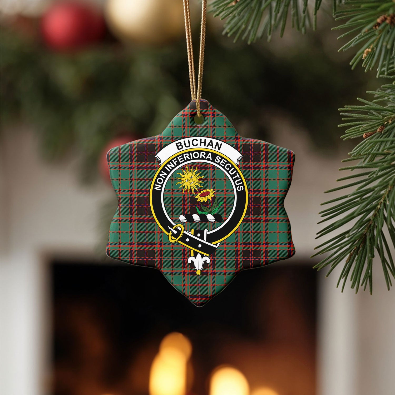 Buchan Ancient Tartan Crest Christmas Ceramic Ornament