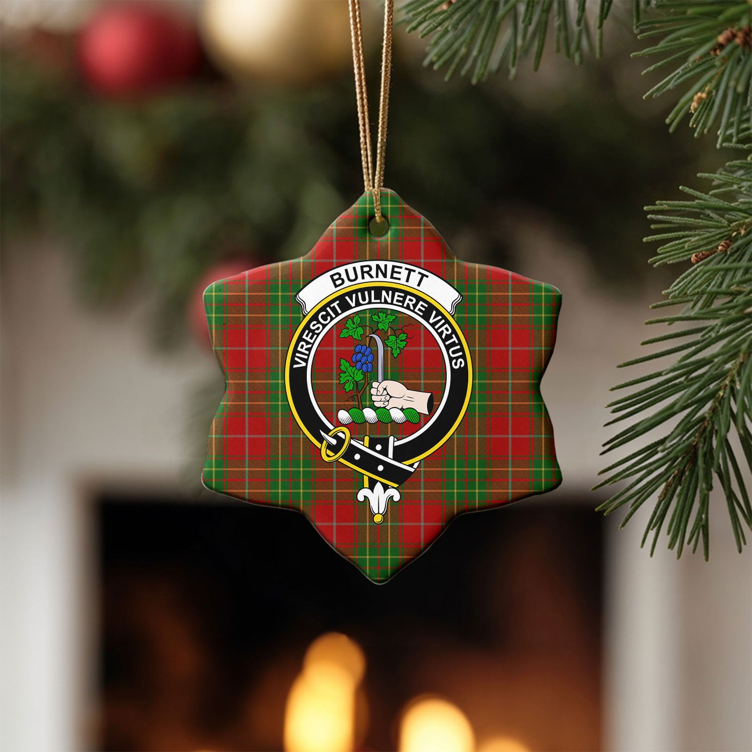 Burnett Tartan Crest Christmas Ceramic Ornament