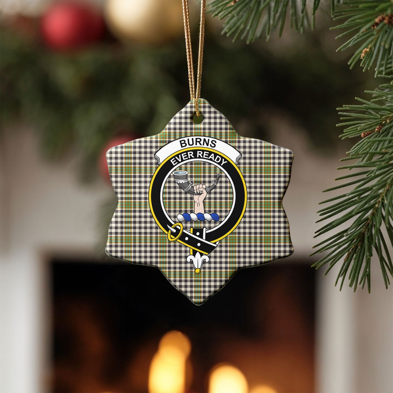 Burns Check Tartan Crest Christmas Ceramic Ornament