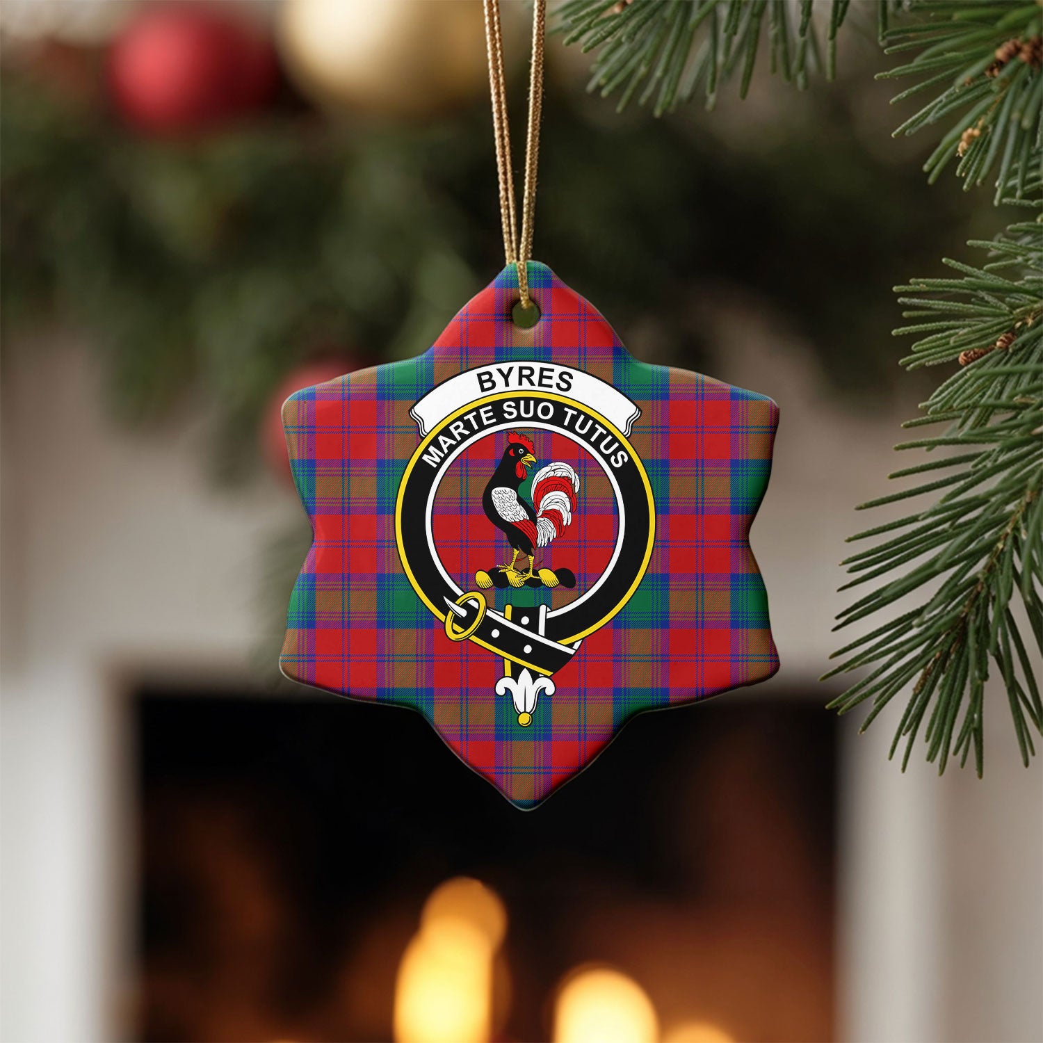 Byres Tartan Crest Christmas Ceramic Ornament