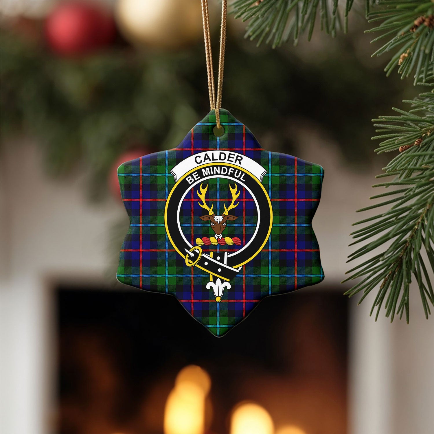 Calder Tartan Crest Christmas Ceramic Ornament