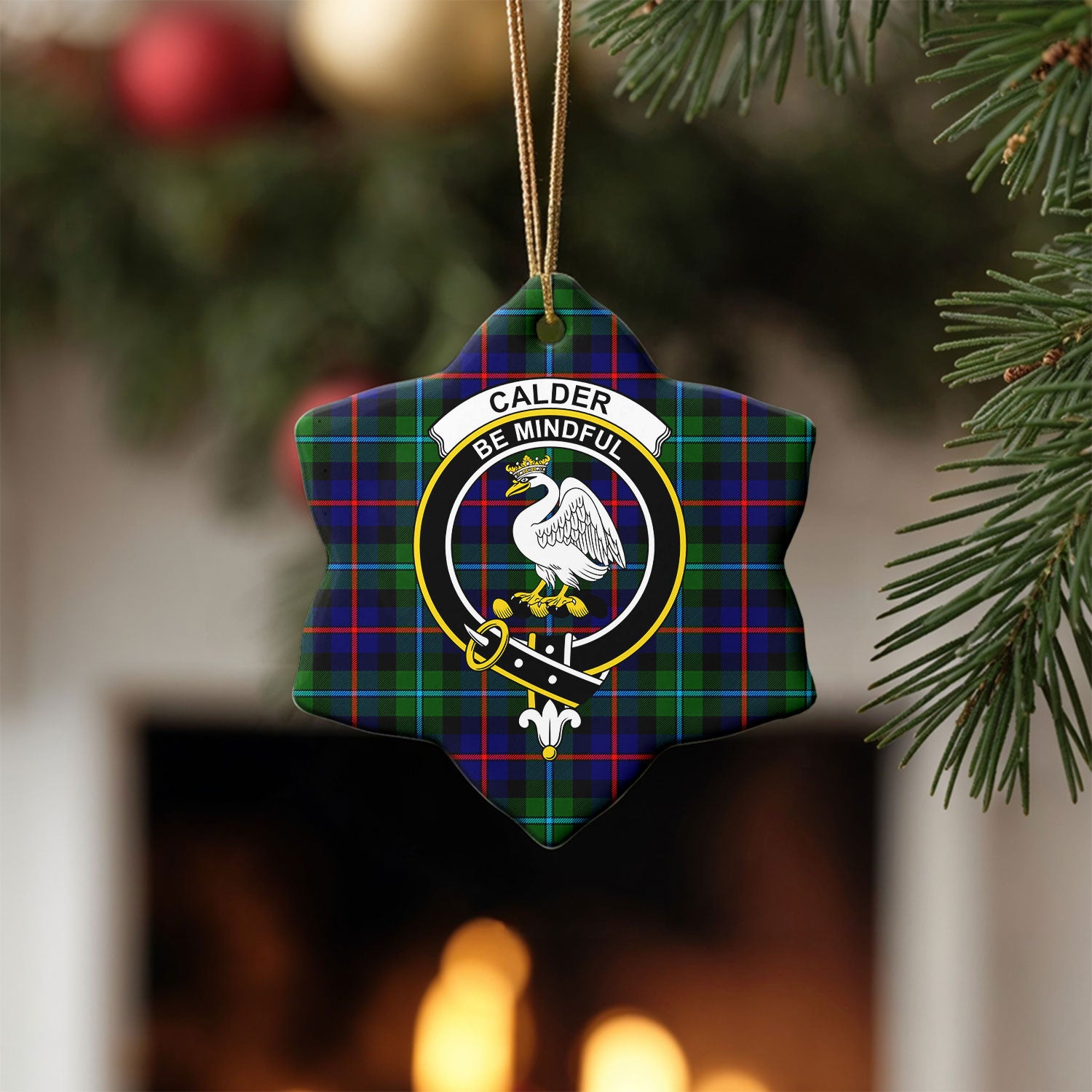 Calder (Calder-Campbell) Tartan Crest Christmas Ceramic Ornament