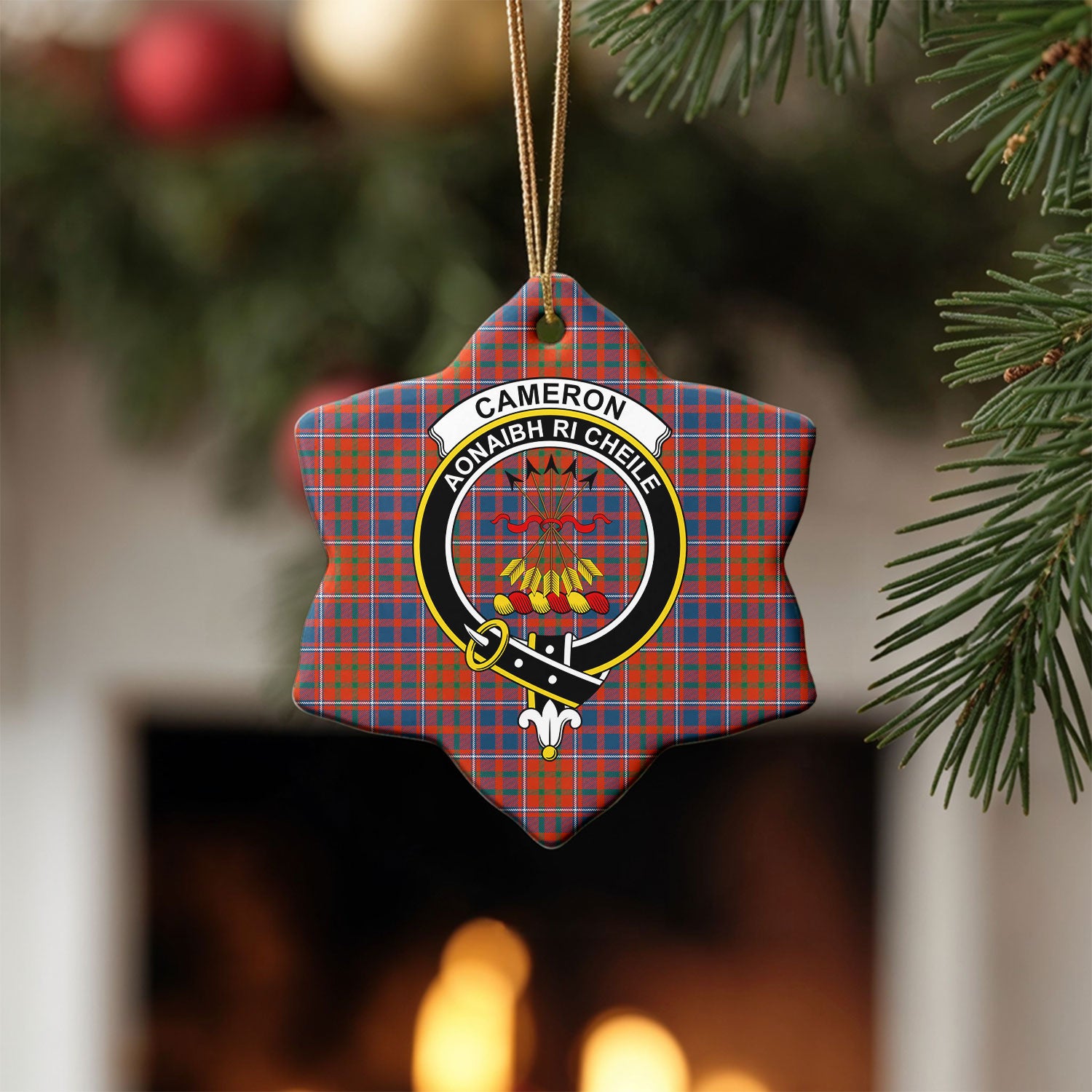 Cameron of Lochiel Ancient Tartan Crest Christmas Ceramic Ornament