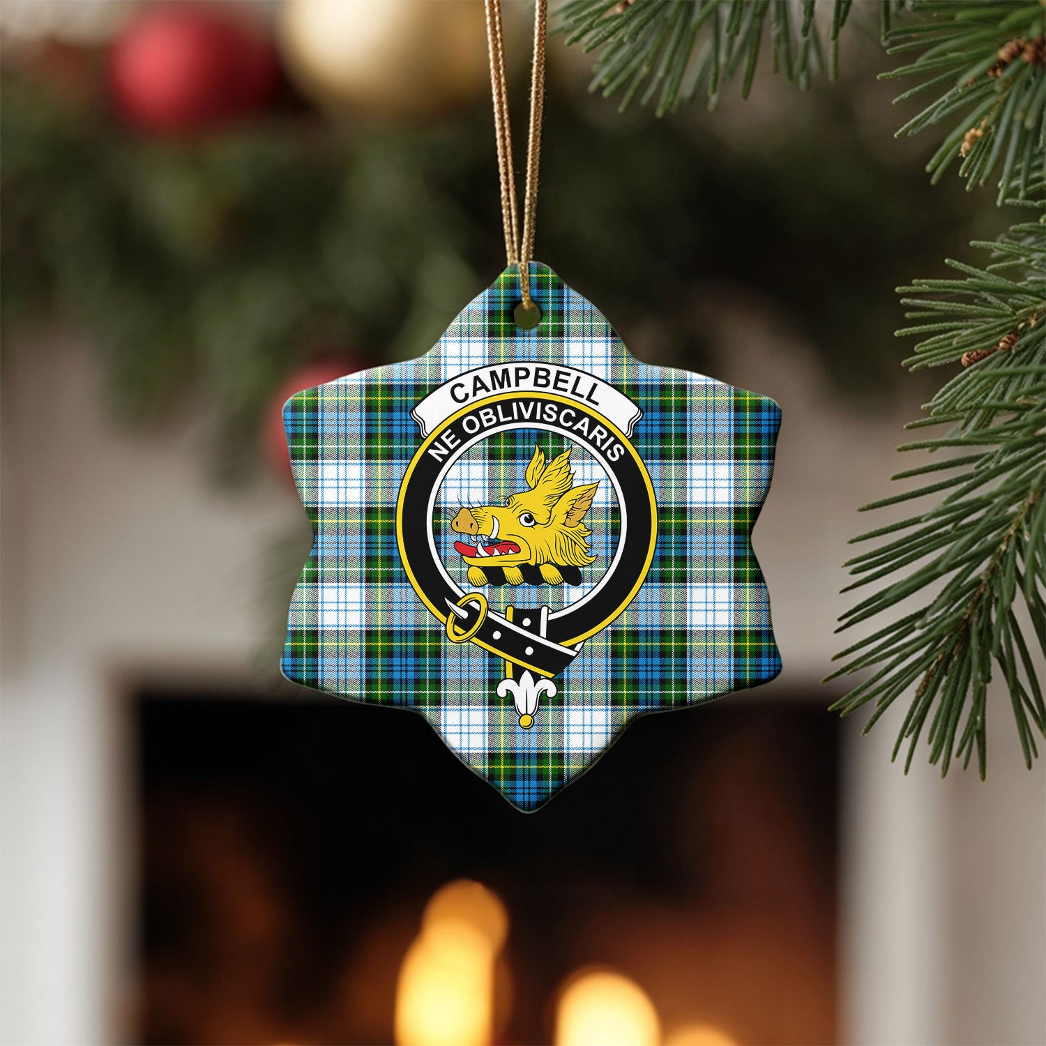 Campbell Dress Tartan Crest Christmas Ceramic Ornament
