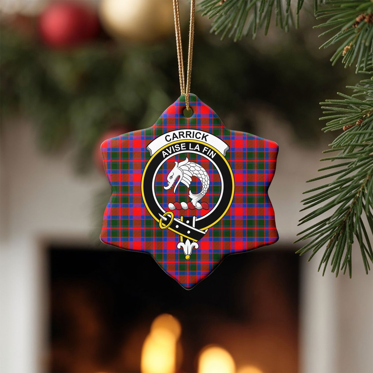 Carrick District Tartan Crest Christmas Ceramic Ornament