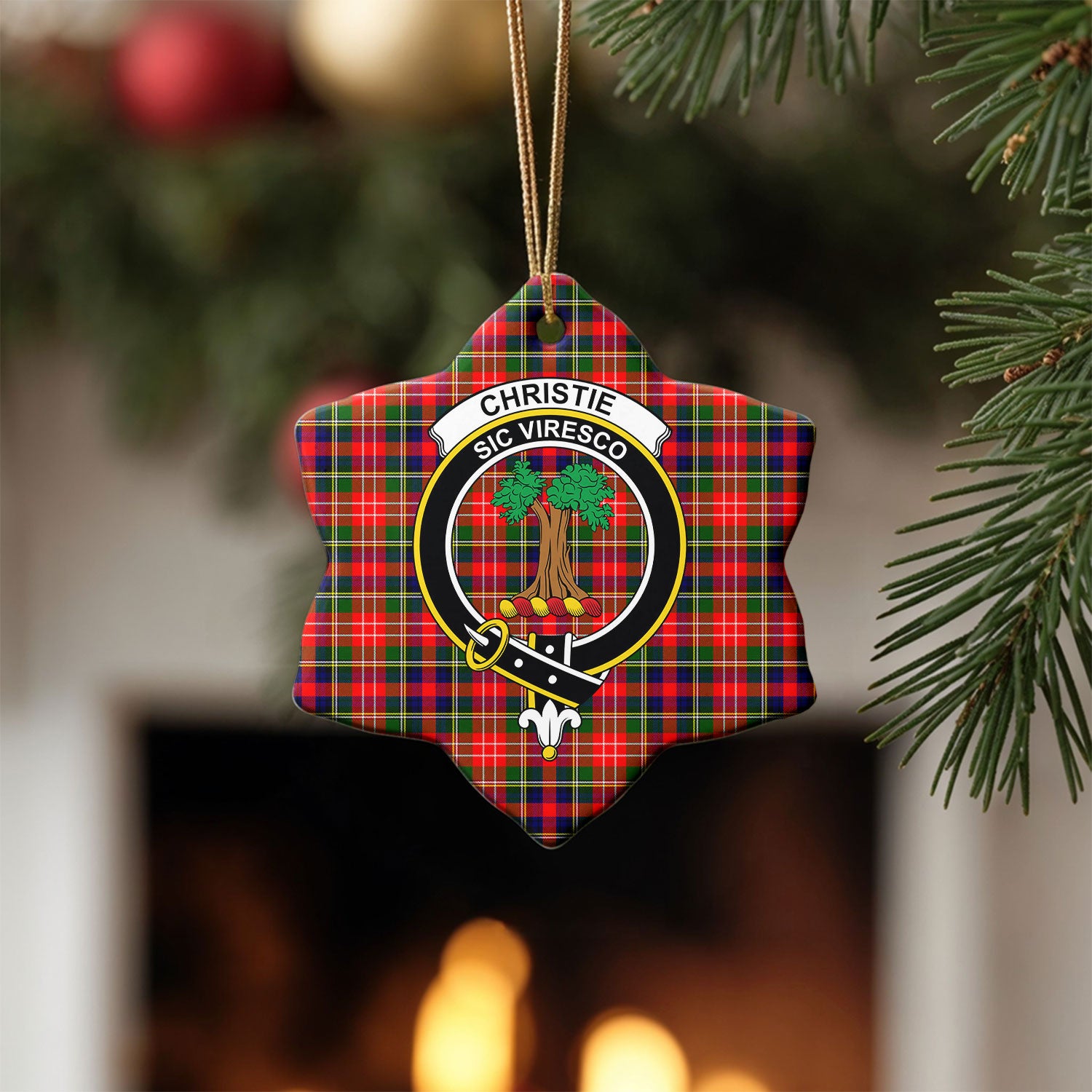 Christie Tartan Crest Christmas Ceramic Ornament