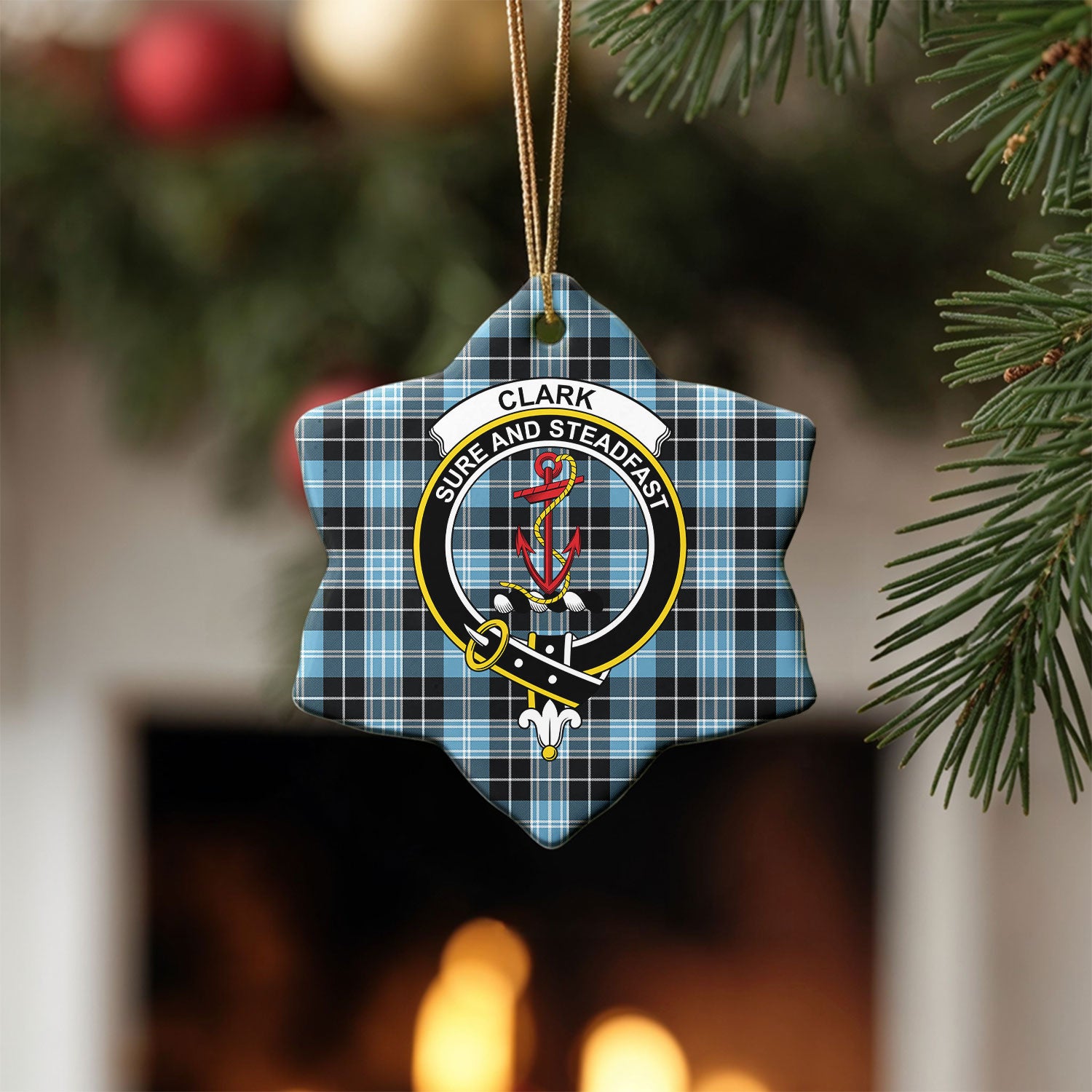 Clark Ancient Tartan Crest Christmas Ceramic Ornament