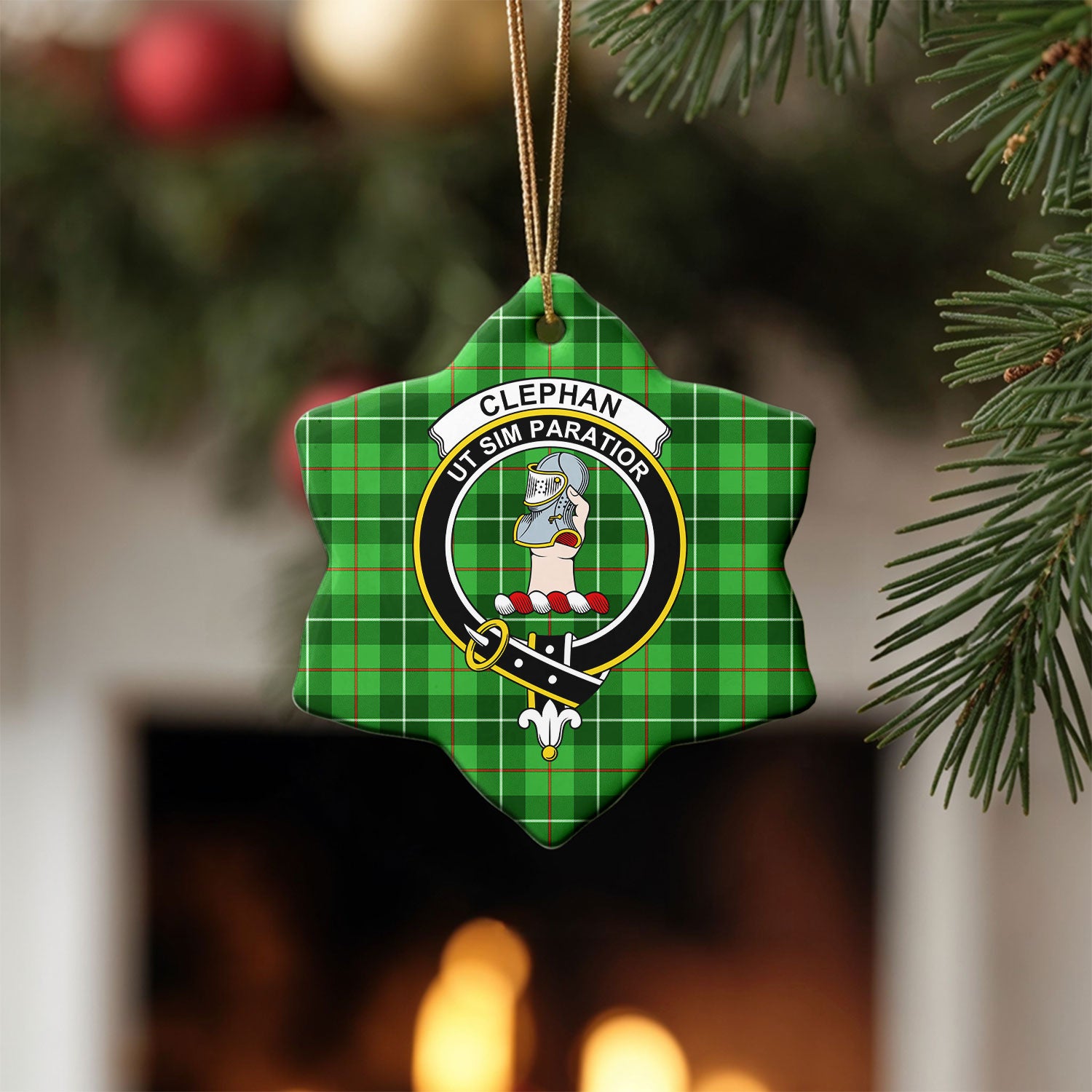 Clephan (or Clephane) Tartan Crest Christmas Ceramic Ornament