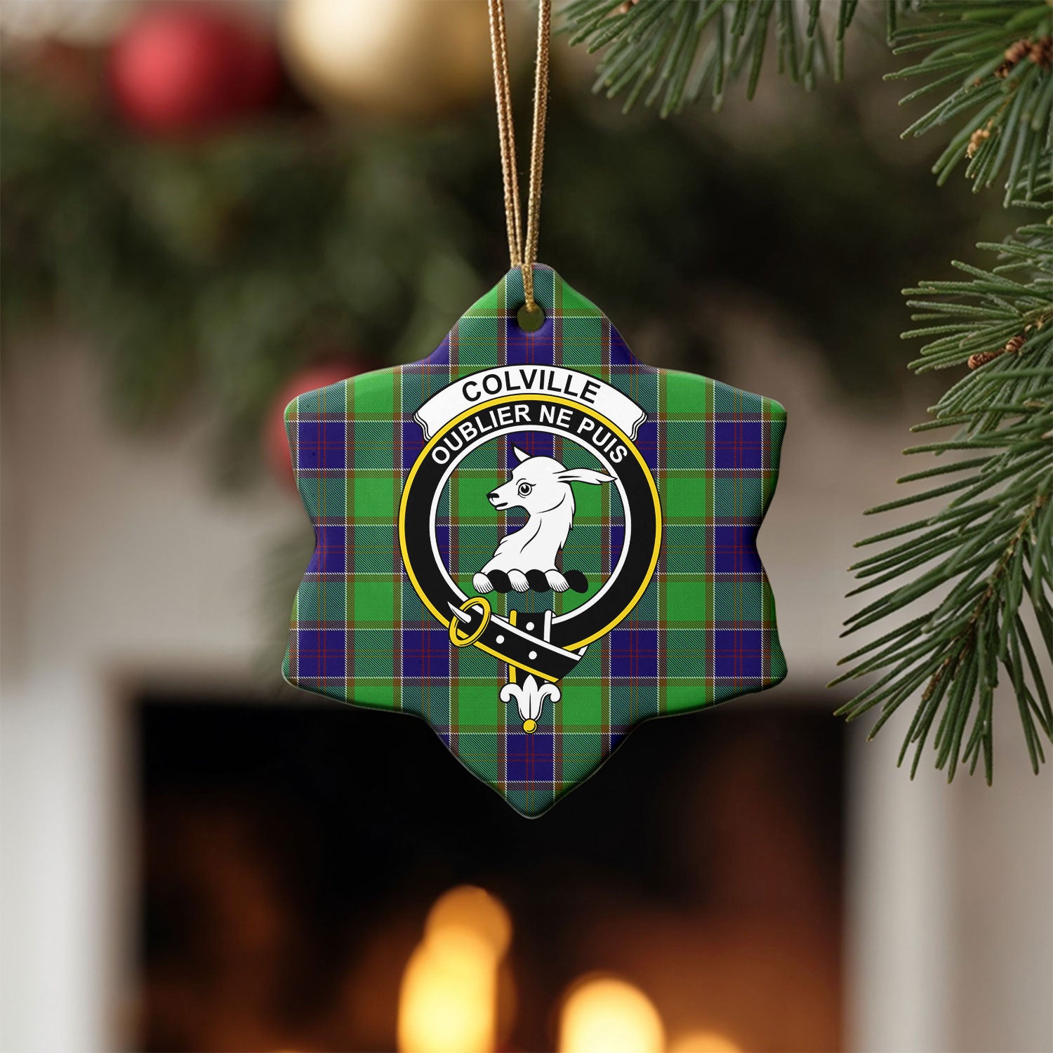 Colville Tartan Crest Christmas Ceramic Ornament