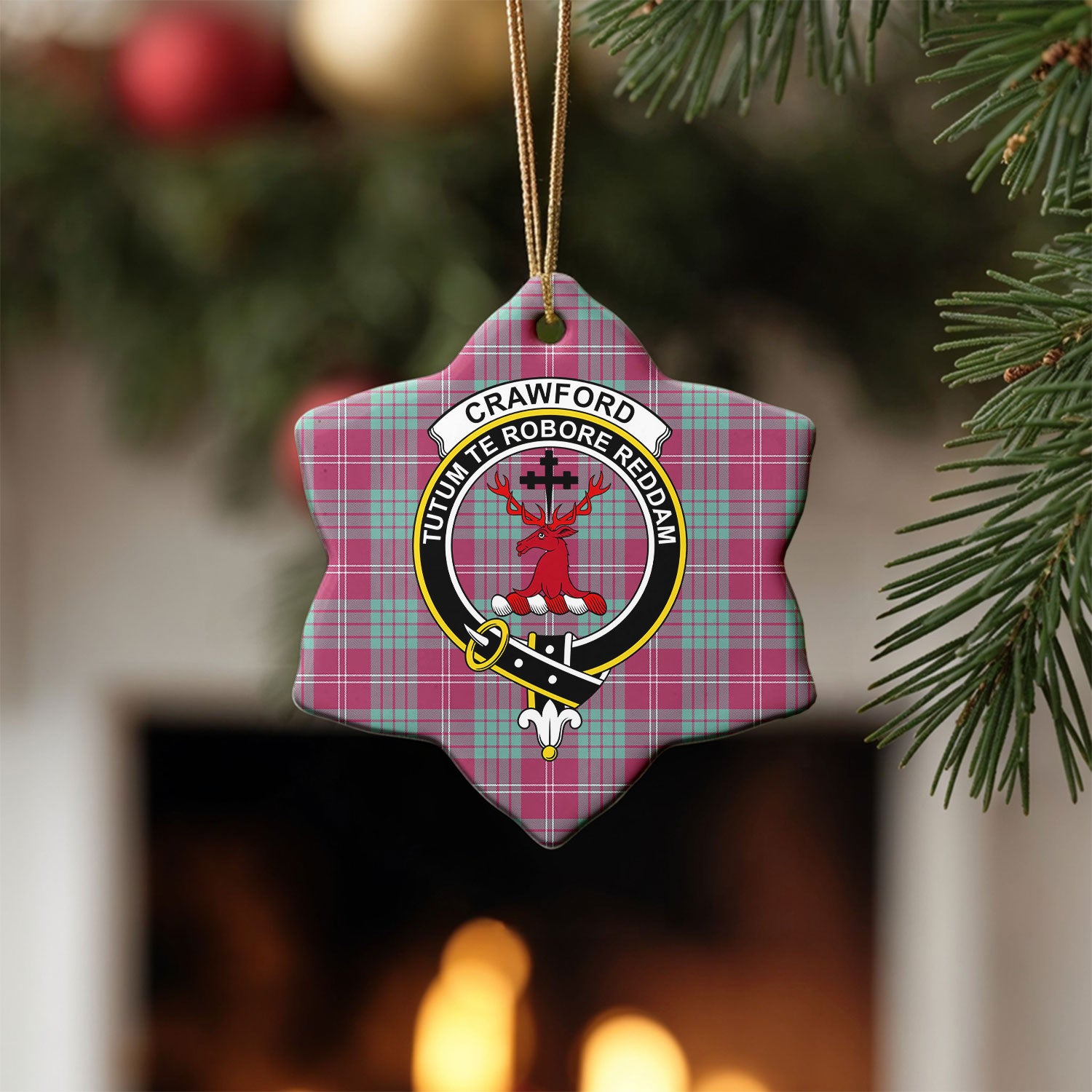 Crawford Ancient Tartan Crest Christmas Ceramic Ornament