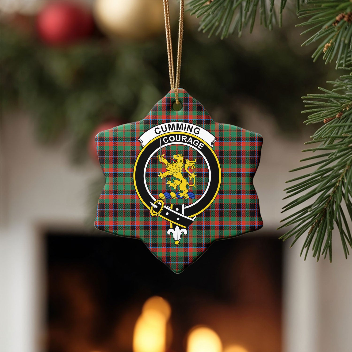 Cumming Hunting Ancient Tartan Crest Christmas Ceramic Ornament