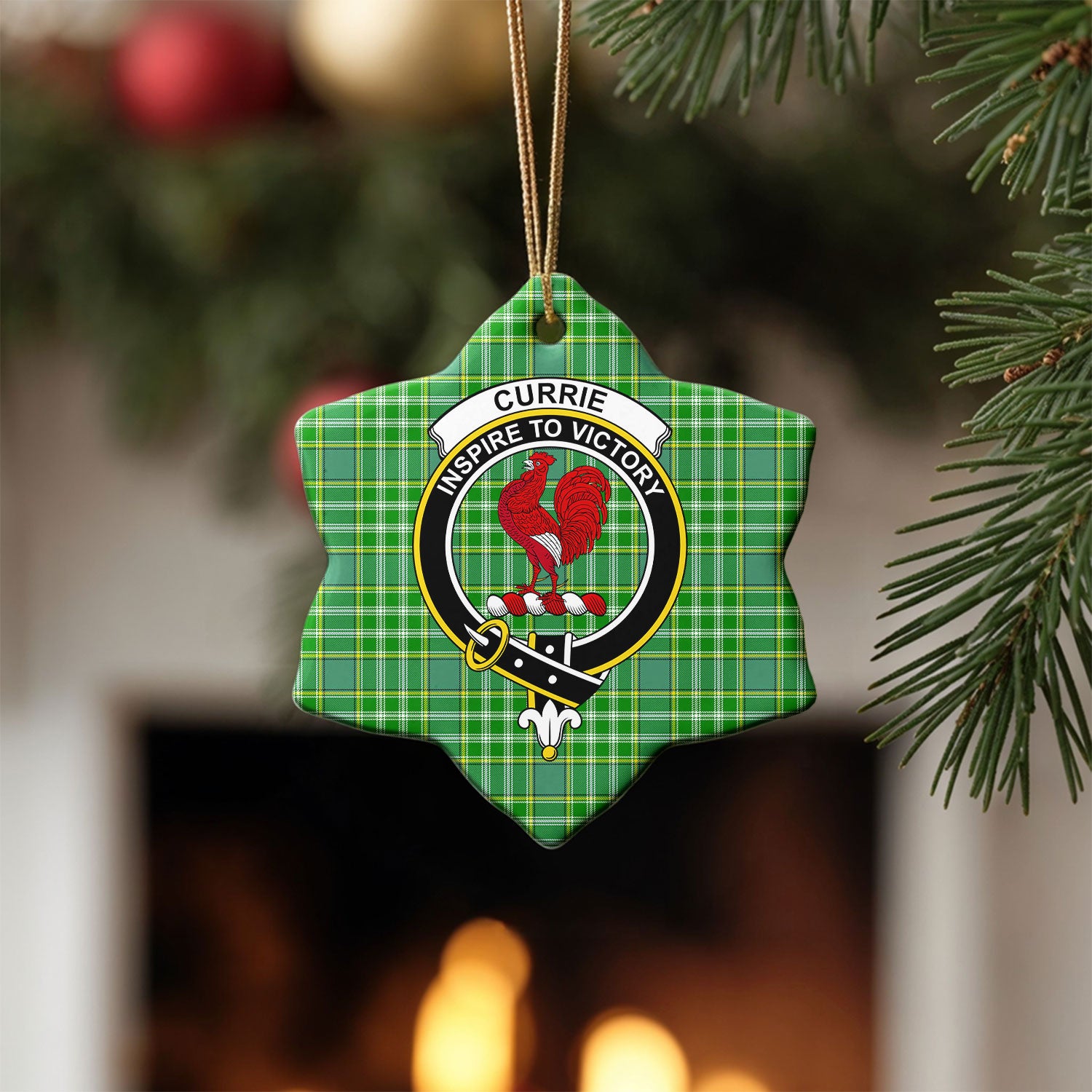 Currie Tartan Crest Christmas Ceramic Ornament