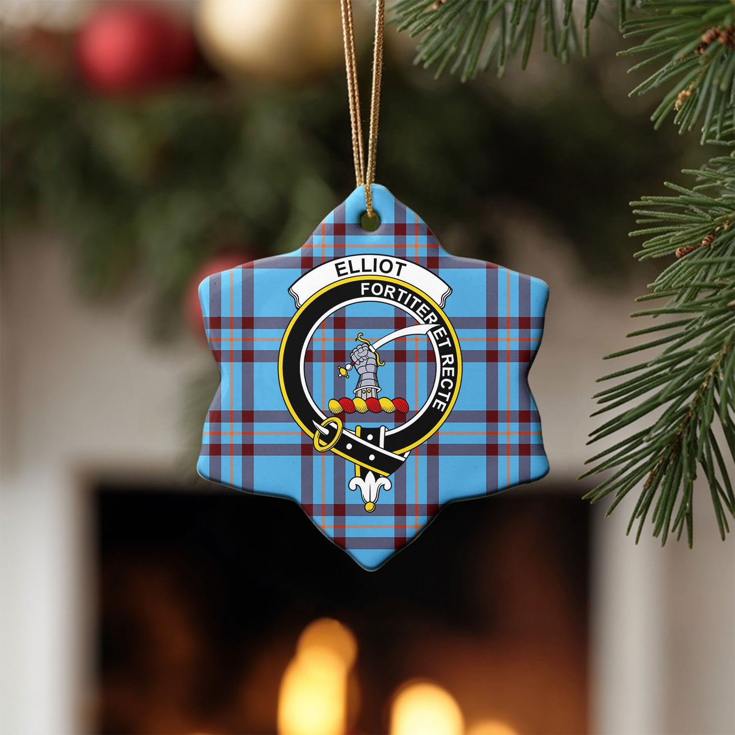 Elliot Ancient Tartan Crest Christmas Ceramic Ornament