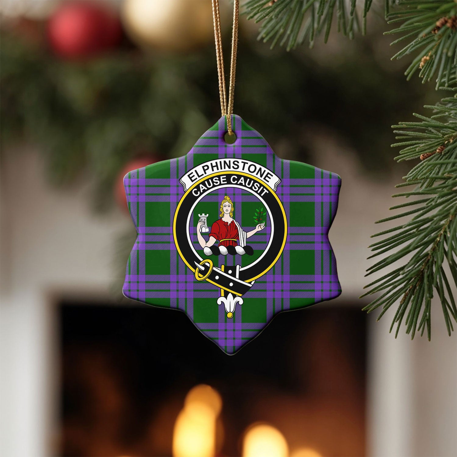 Elphinstone Tartan Crest Christmas Ceramic Ornament