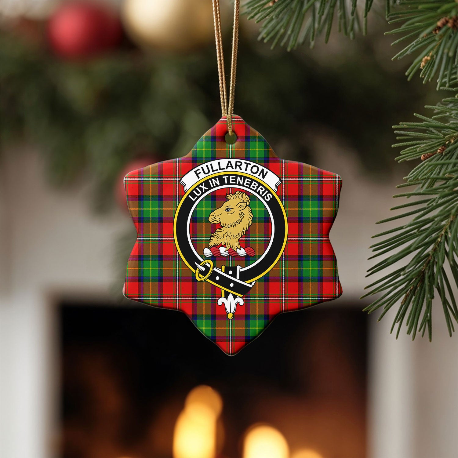 Fullarton Tartan Crest Christmas Ceramic Ornament