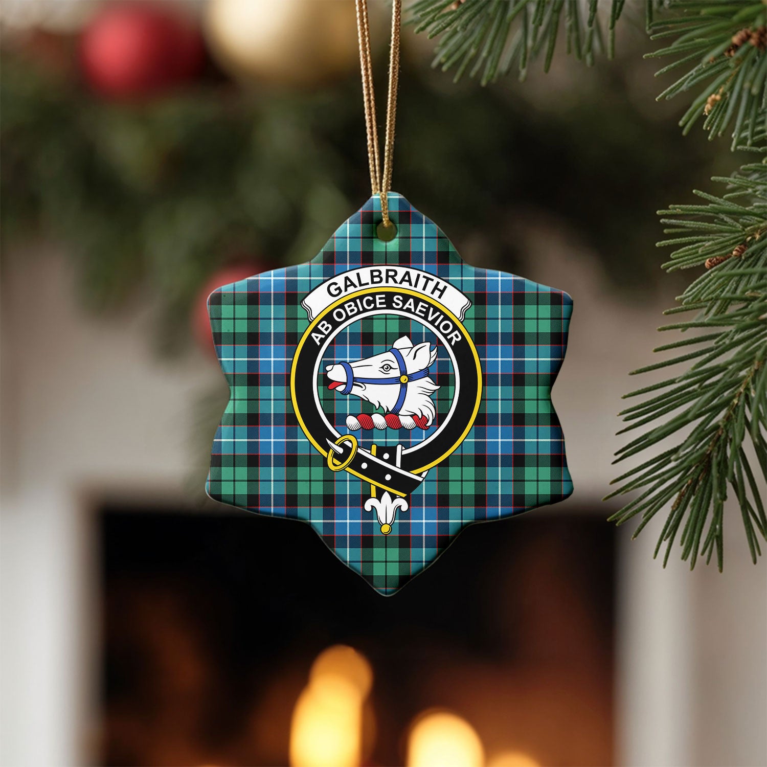 Galbraith Ancient Tartan Crest Christmas Ceramic Ornament