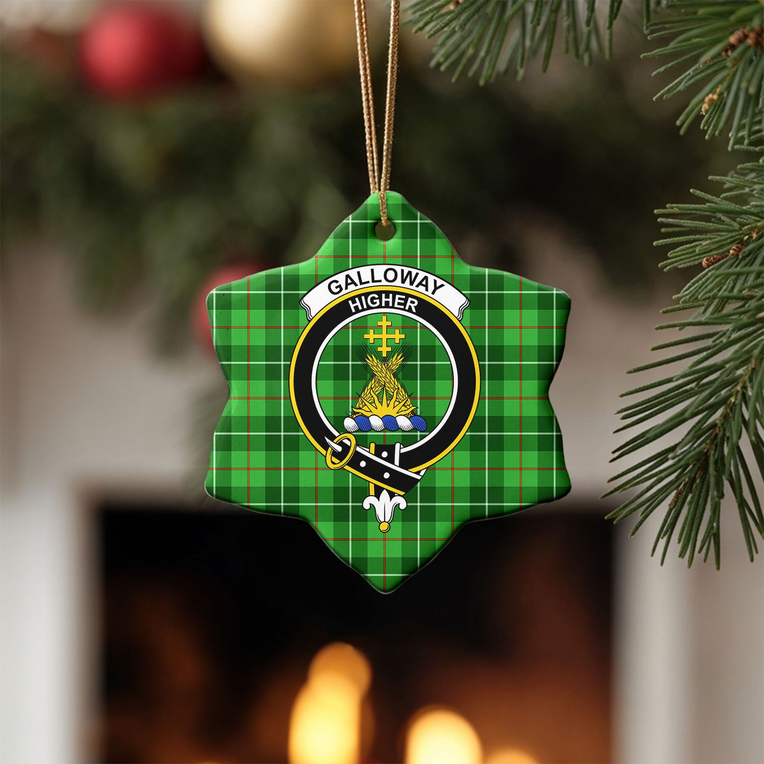 Galloway District Tartan Crest Christmas Ceramic Ornament