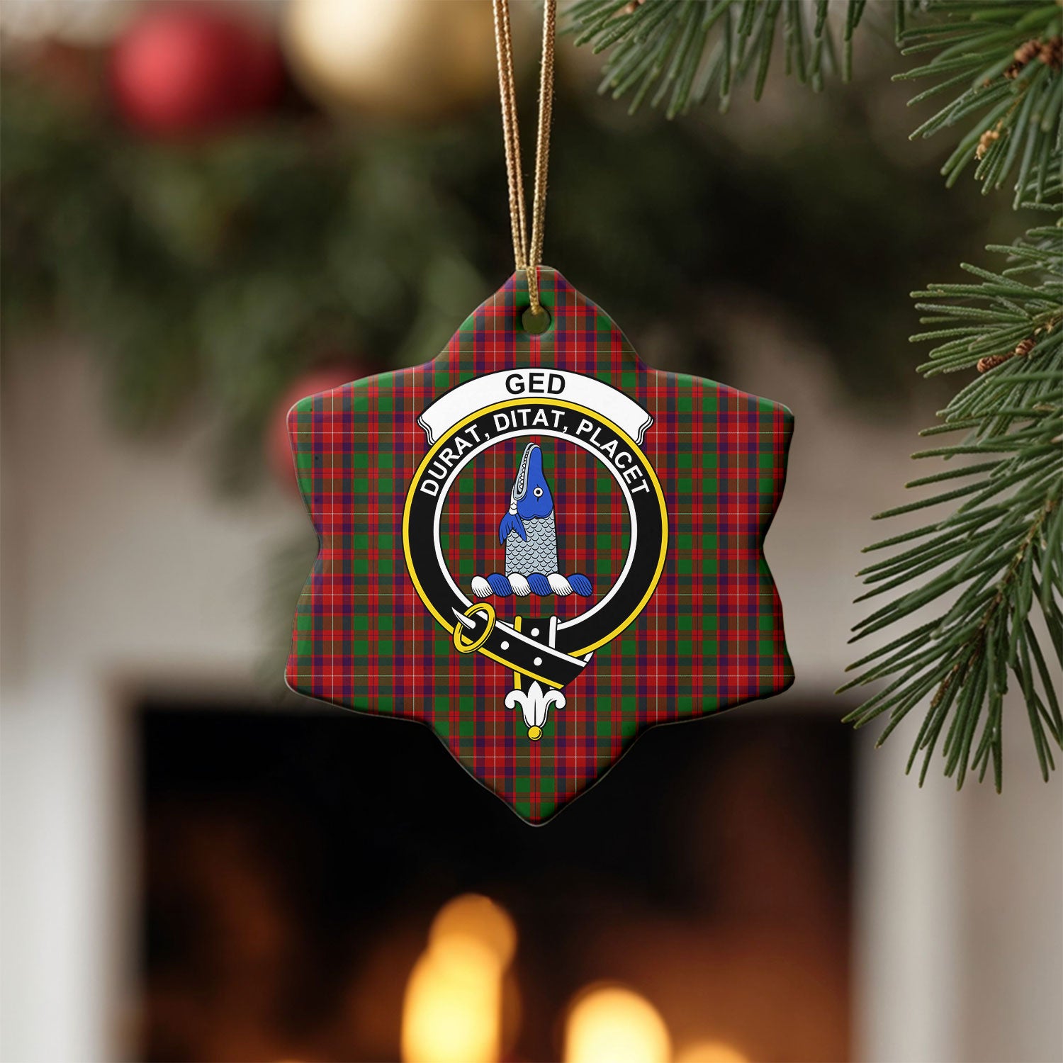 Ged Tartan Crest Christmas Ceramic Ornament